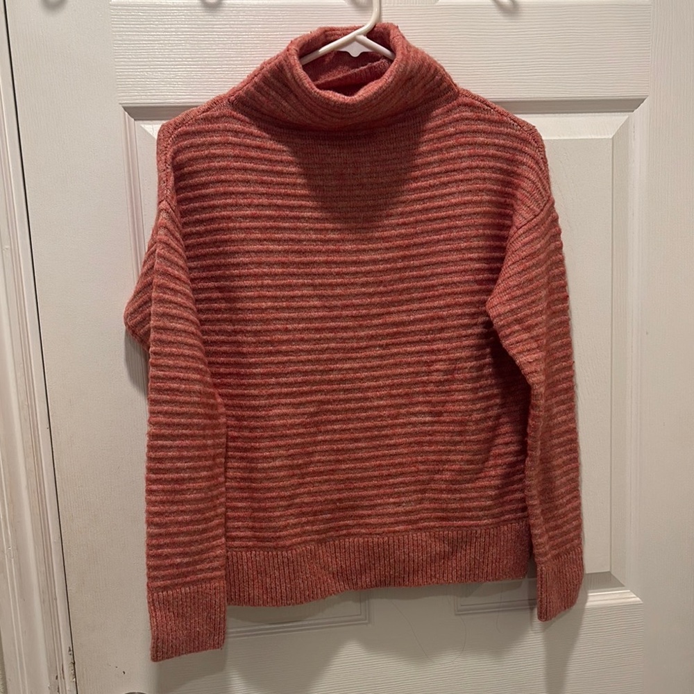 Striped Turtleneck Sweater - Rust